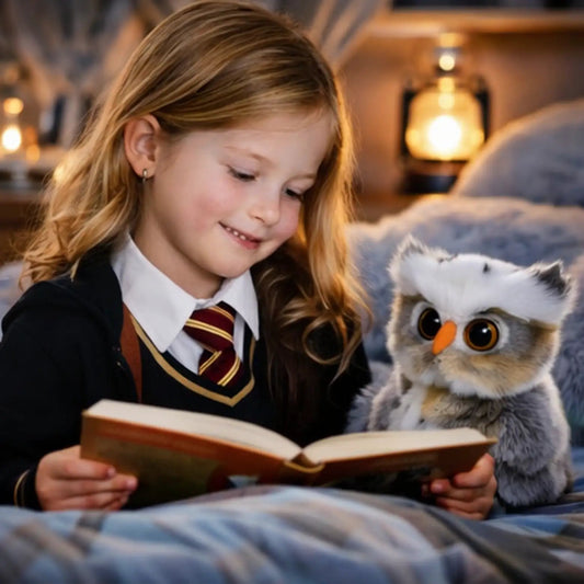 בובת פרווה ינשוף לזמן קריאה לפני השינה, צעצוע רך לילדים באווירה מרגיעה ונעימה
